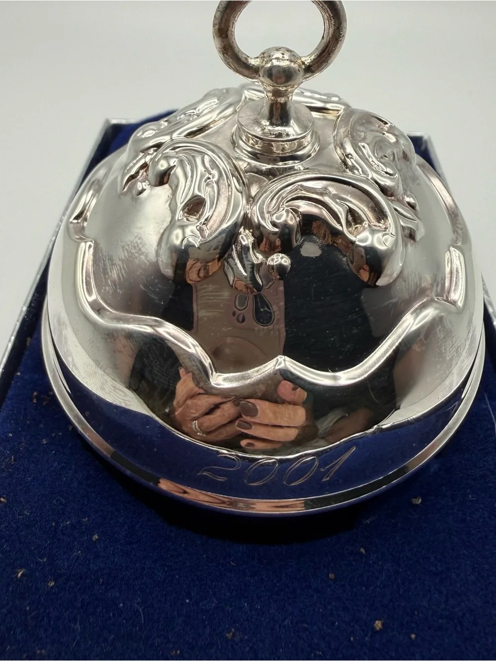 Reed & Barton 2001 Holly Bell Silverplate Christmas Ornament w/ Box Engraved